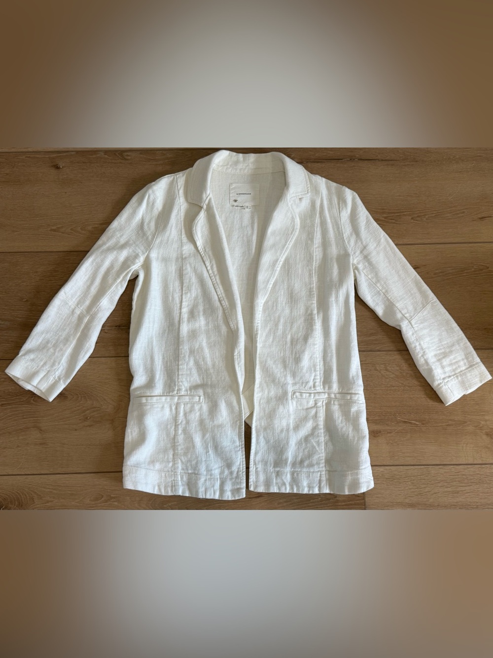 Anthropologie White Linen Blazer Jacket - Lightweight Open Front